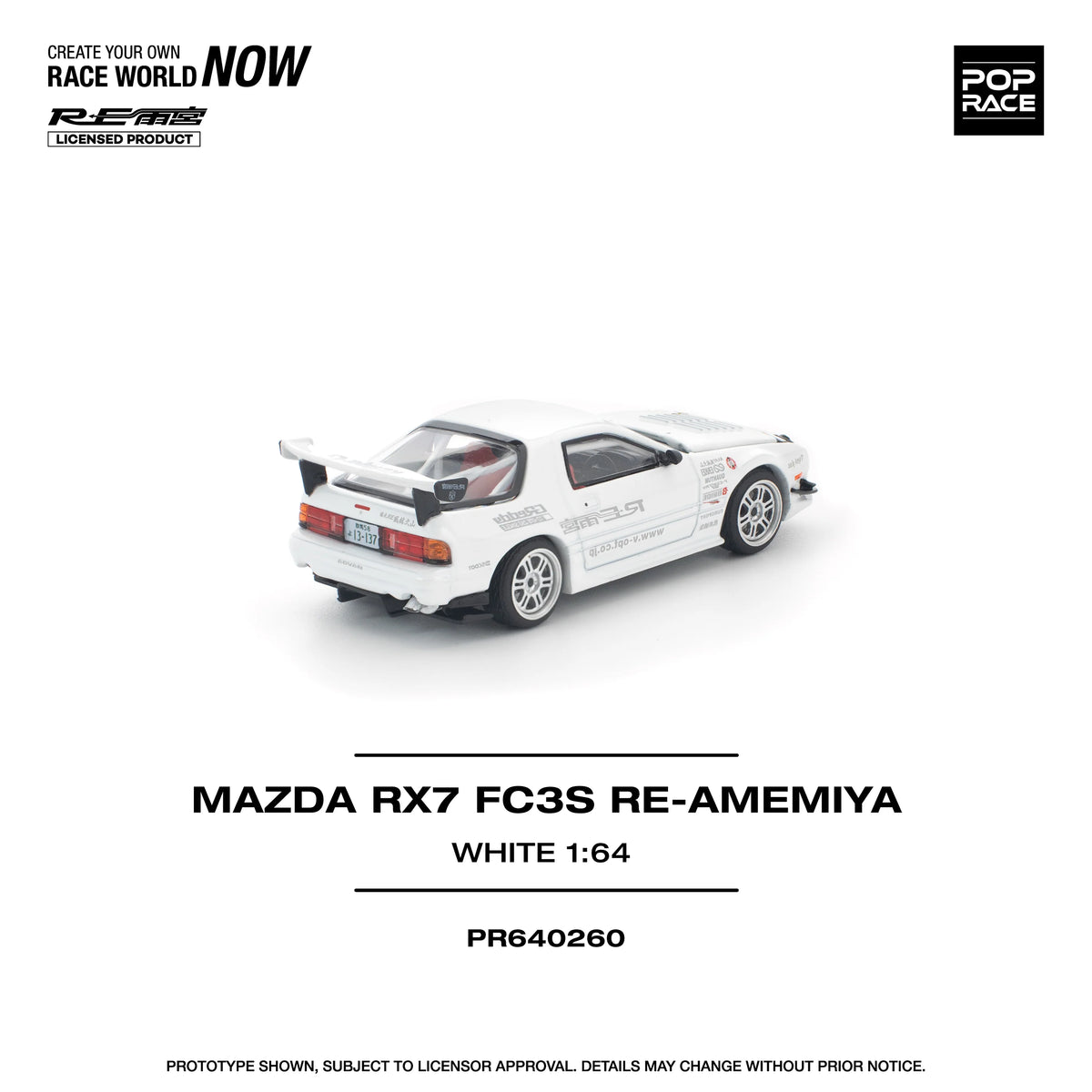 POPRACE 1/64 MAZDA RX7 FC3S RE-AMEMIYA WHITE PR640260