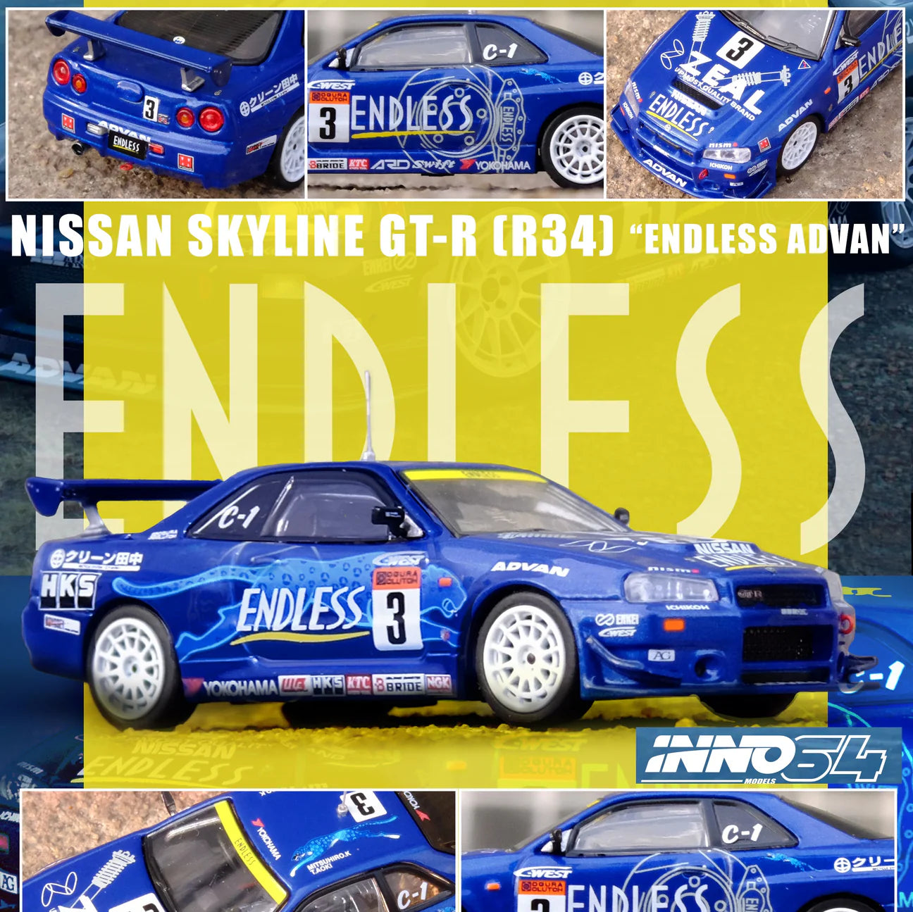 INNO64 1/64 NISSAN SKYLINE GT-R (R34) #3 "ENDLESS ADVAN" Super Taikyu Series 2002 Winner IN64-R34-STS02W