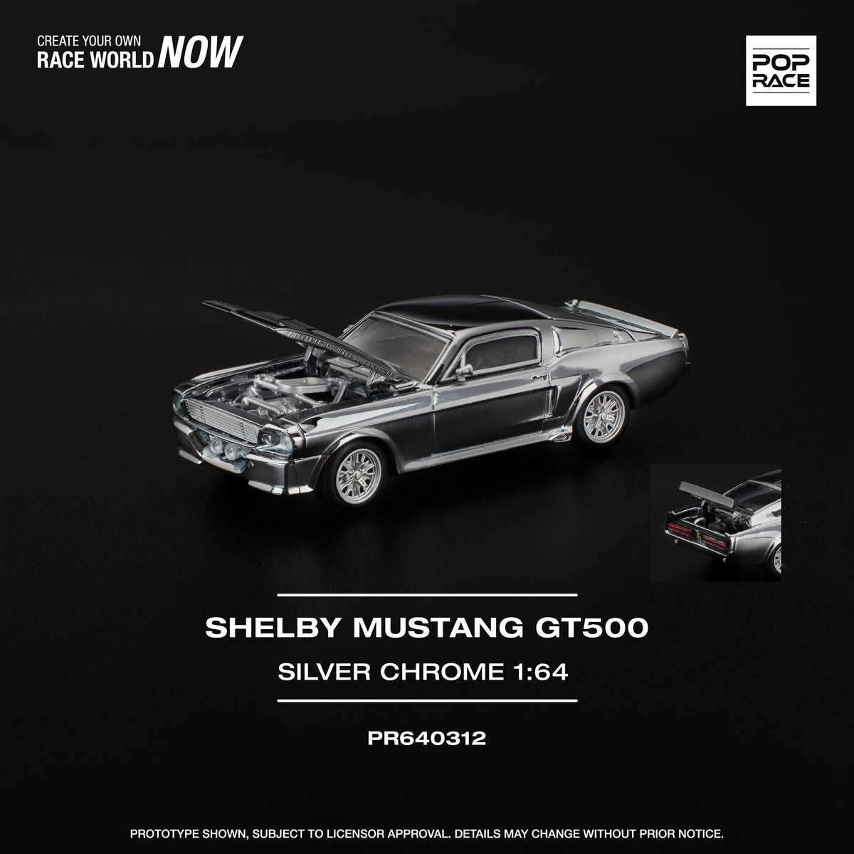 POPRACE 1/64 SHELBY MUSTANG GT500 - SILVER CHROME PR640312