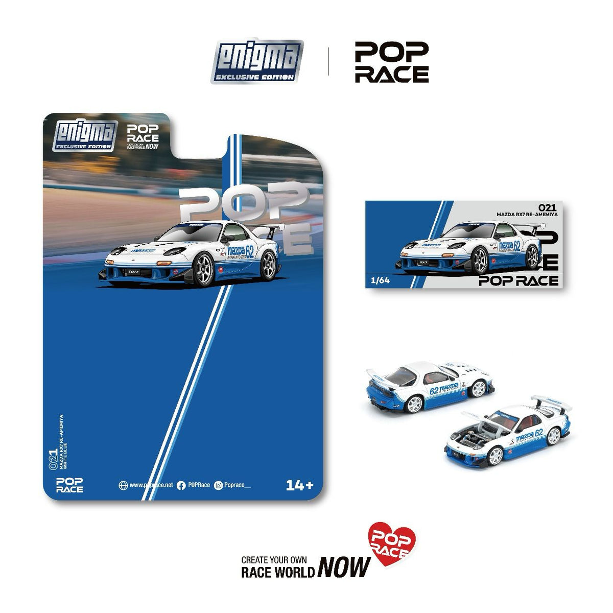 POPRACE 1/64 MAZDA RX7 (FD3S) BLUE / WHITE (enigma exclusive edition) PRE021