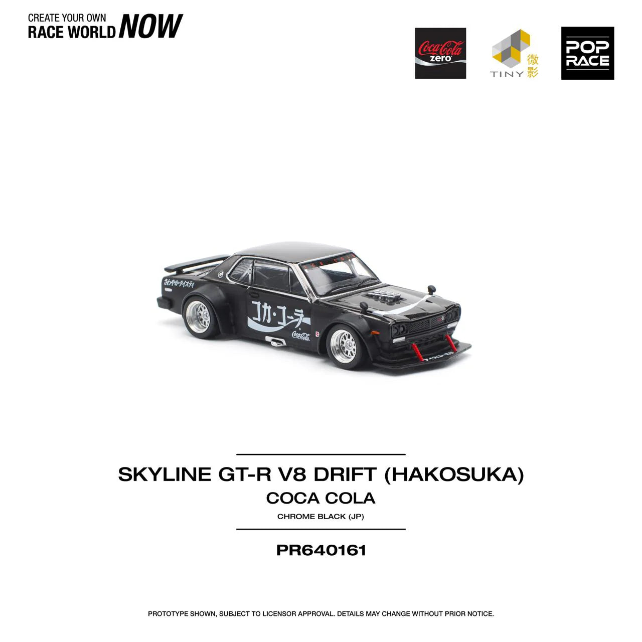 PREORDER POPRACE 1/64 SKYLINE GT-R DRIFT (HAKOSUKA) - COCA COLA ZERO JP BLACK CHROME PR640161