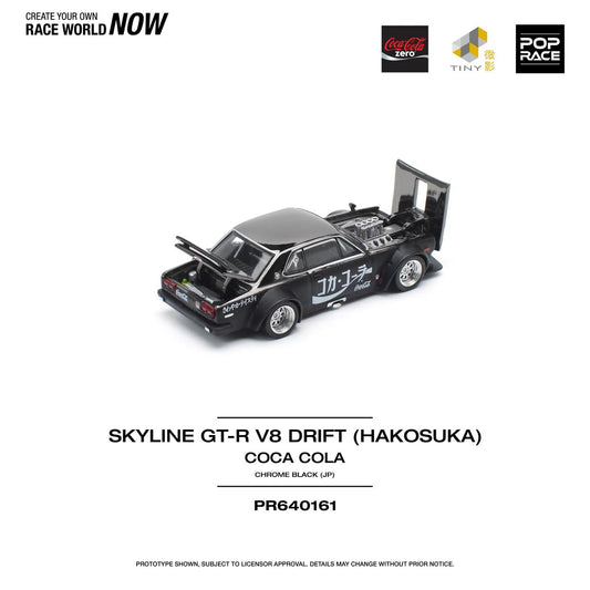 PREORDER POPRACE 1/64 SKYLINE GT-R DRIFT (HAKOSUKA) - COCA COLA ZERO JP BLACK CHROME PR640161