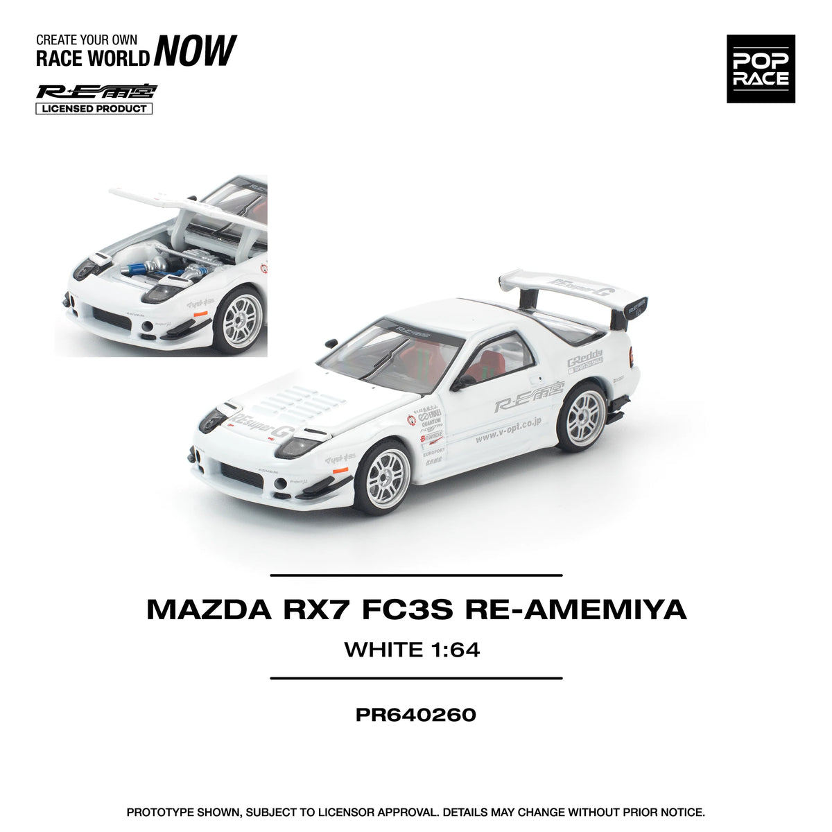POPRACE 1/64 MAZDA RX7 FC3S RE-AMEMIYA WHITE PR640260