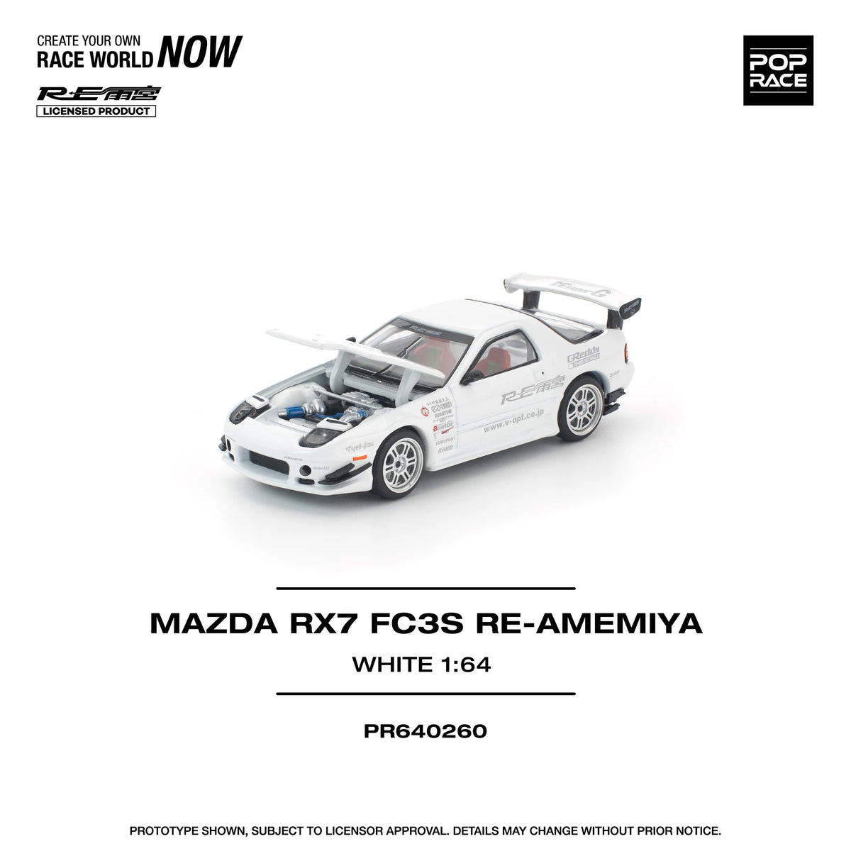 POPRACE 1/64 MAZDA RX7 FC3S RE-AMEMIYA WHITE PR640260