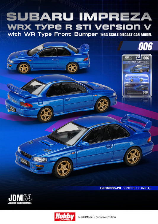 HOBBY JAPAN JDM64 1/64 Subaru Impreza WRX type R Sti Version with WR Type Front Bumper - SONIC BLUE (MICA) HJDM006-20
