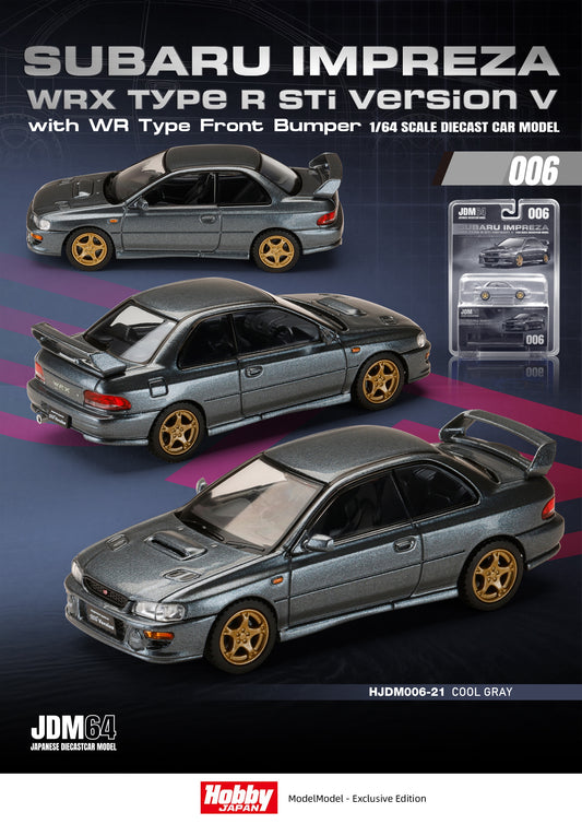 HOBBY JAPAN JDM64 1/64 Subaru Impreza WRX type R Sti Version with WR Type Front Bumper - COOL GREY HJDM006-21
