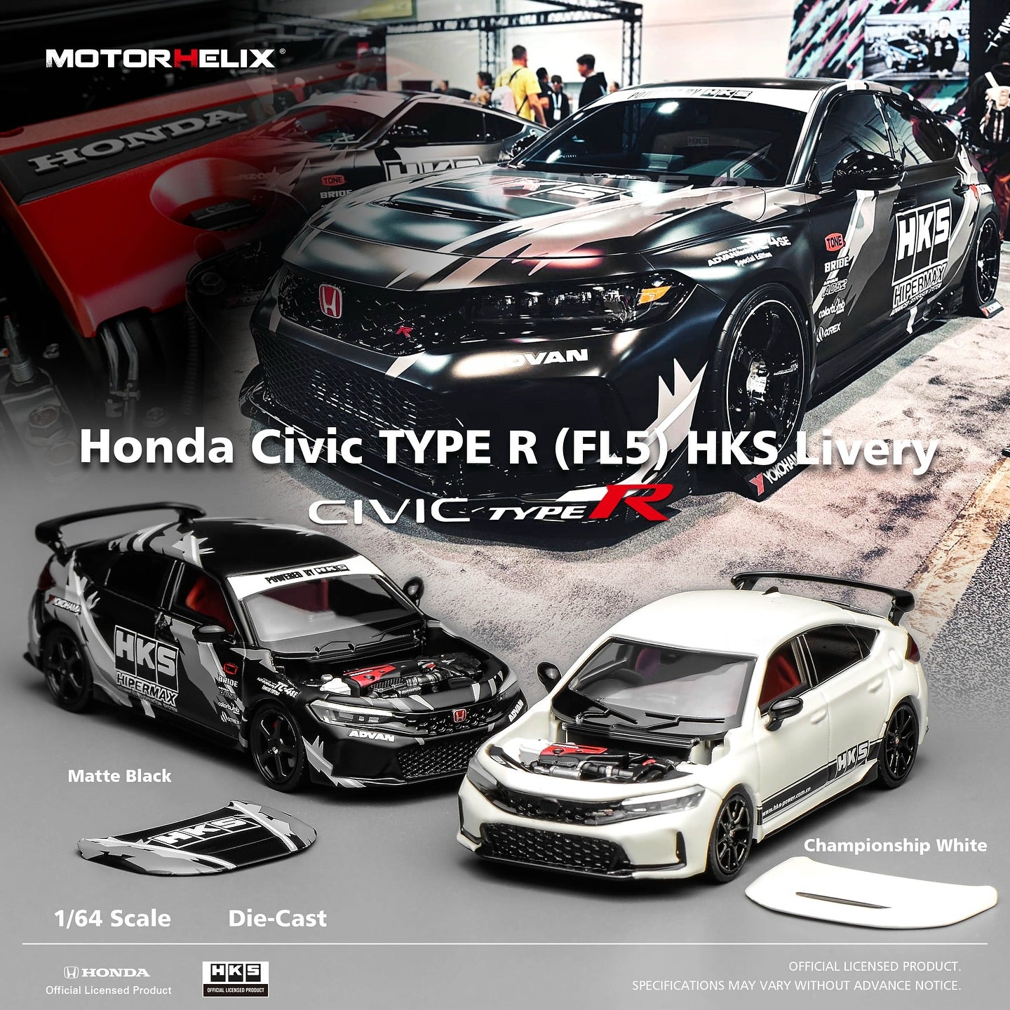 Motorhelix 1/64 Honda Civic TYPE R (FL5) HKS Matte Black