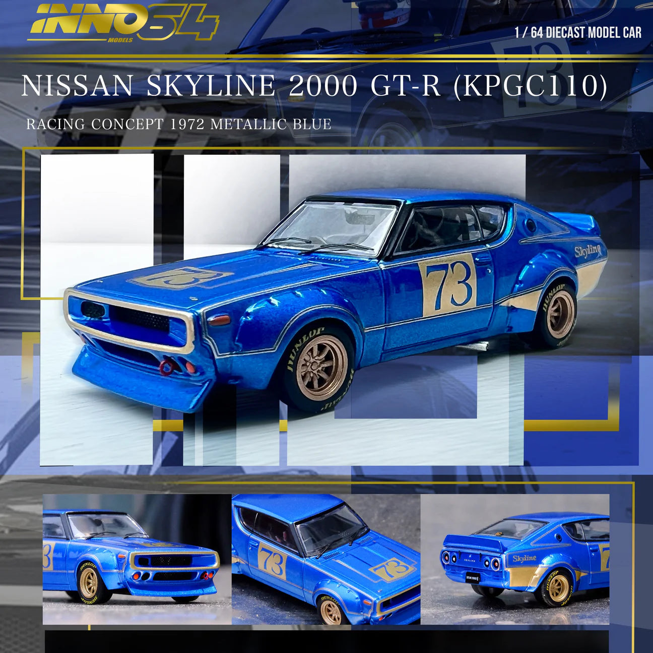 INNO64 1/64 NISSAN SKYLINE 2000 GT-R (KPGC110) Racing Concept Blue IN64-KPGC110RC-BLU
