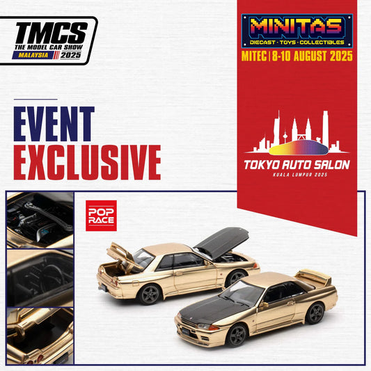 PREORDER - POPRACE 1/64 SKYLINE GT-R R32 Chrome Gold TASKL 2025 Event Model