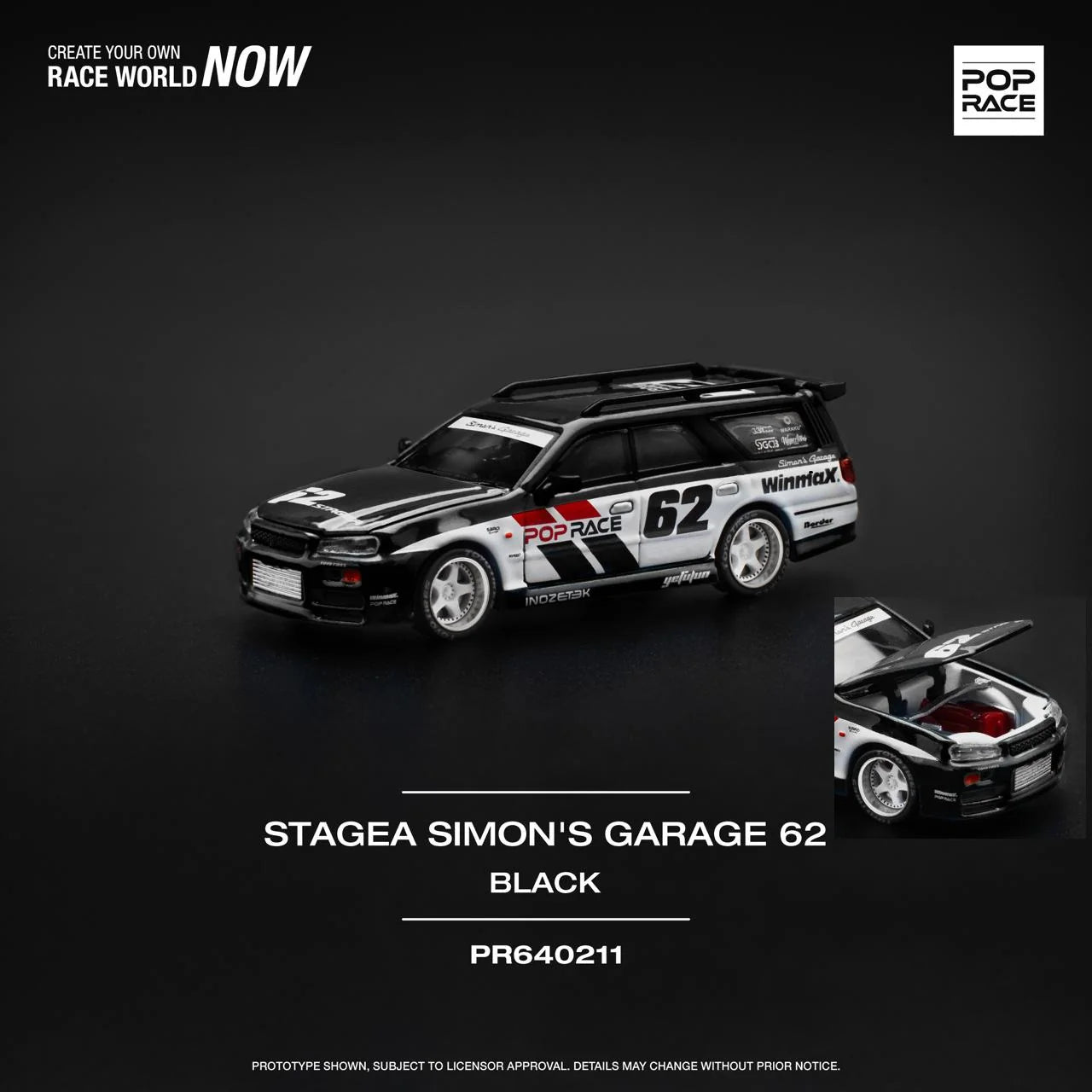 POPRACE 1/64 NISSAN STAGEA SIM0N'S GARAGE #62 - BLACK PR640211