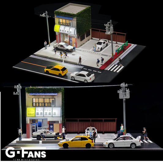 AD x G-FANS 1/64 Initial D Fujiwara Tofu Store with 2 Metal Figures (North American Exclusive Edition) AD-710039GF