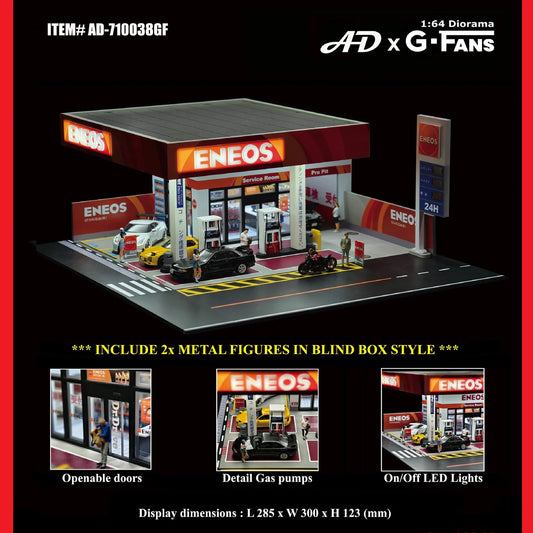 AD x G-FANS 1/64 ENEOS Gas Station with 2 Metal Figures (North American Exclusive Edition) AD-710038GF