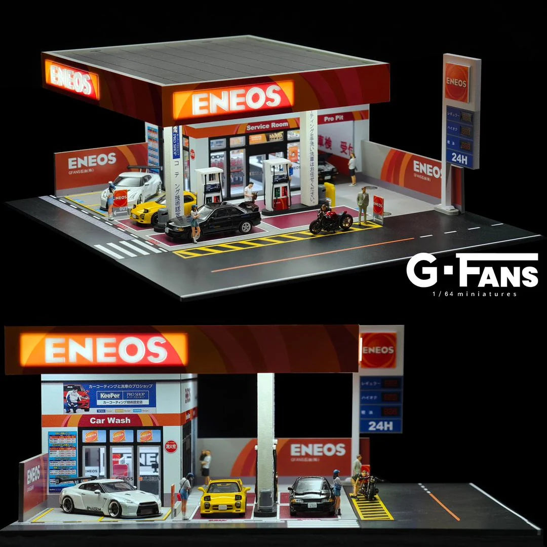 AD x G-FANS 1/64 ENEOS Gas Station with 2 Metal Figures (North American Exclusive Edition) AD-710038GF