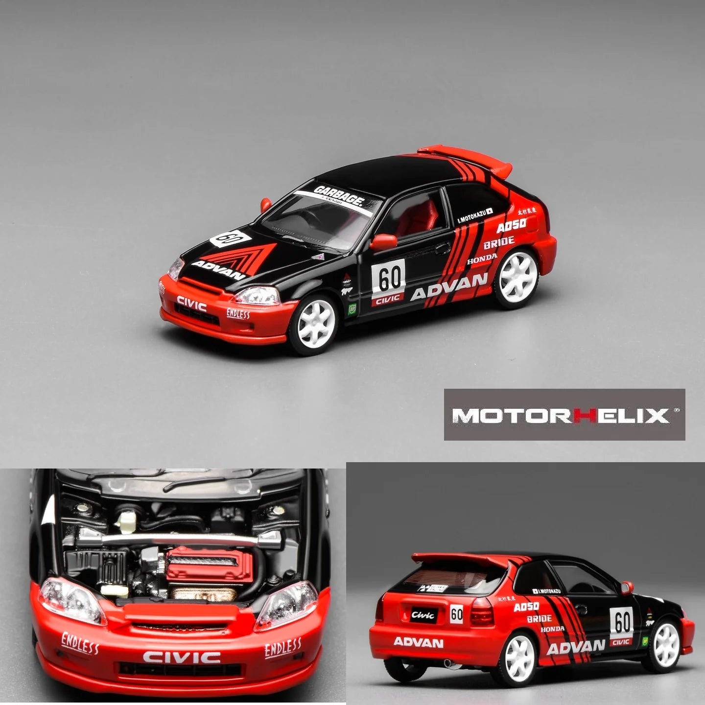 Motorhelix 1/64 Honda Civic TYPE R (EK9) Red-Black Livery M65026