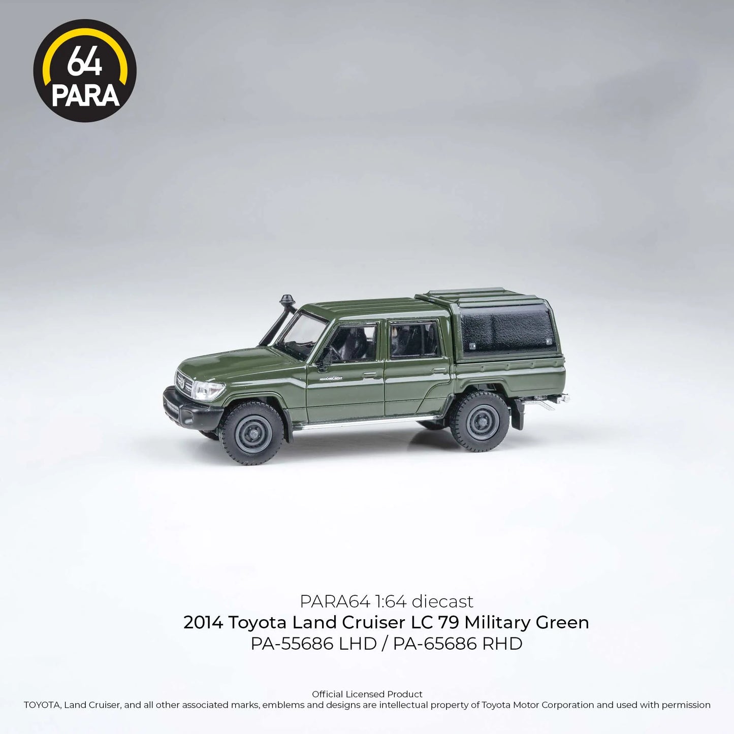 PARA64 1/64 2014 Toyota Land Cruiser Dbl Cab Pickup LC79 Military Green PA-55686