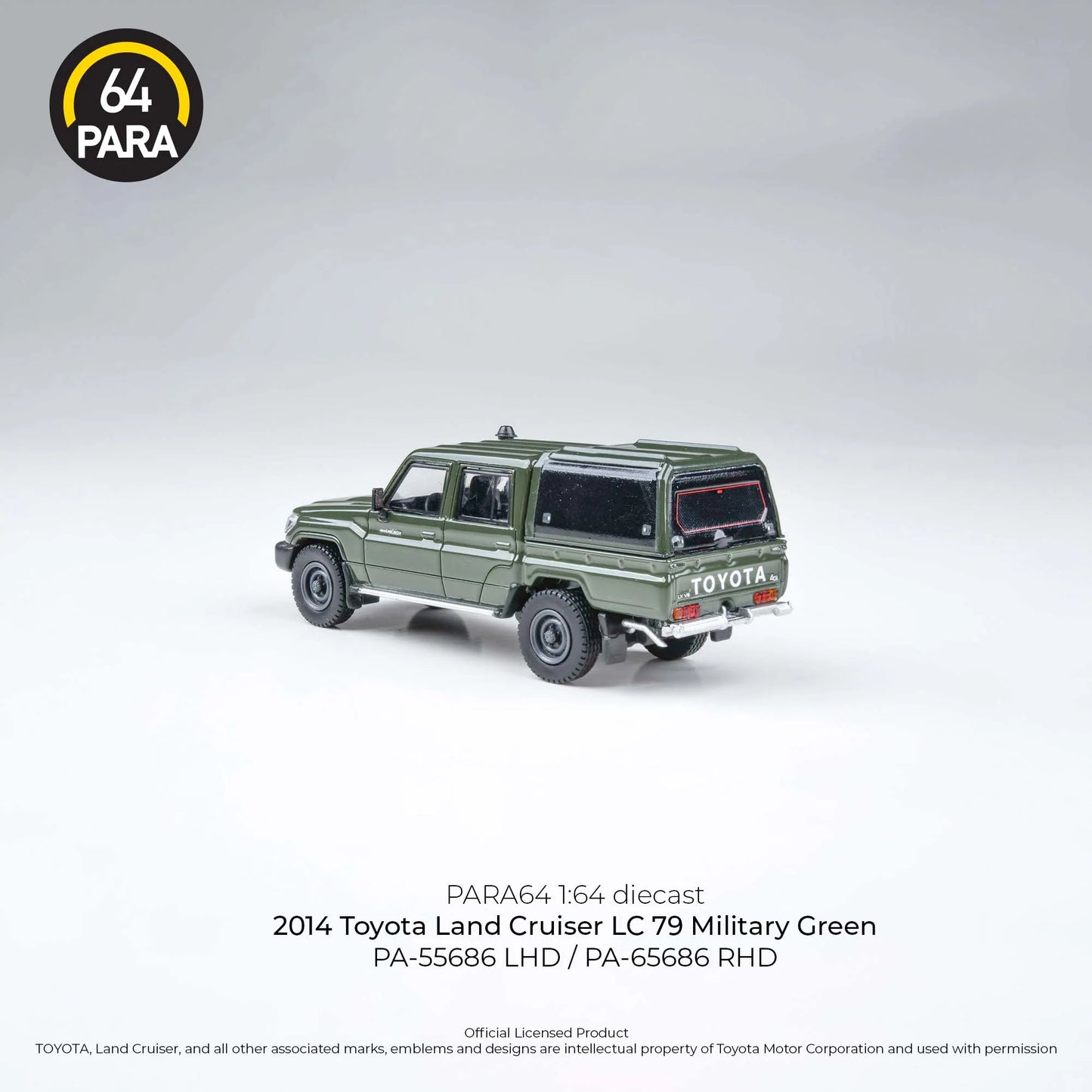 PARA64 1/64 2014 Toyota Land Cruiser Dbl Cab Pickup LC79 Military Green PA-55686