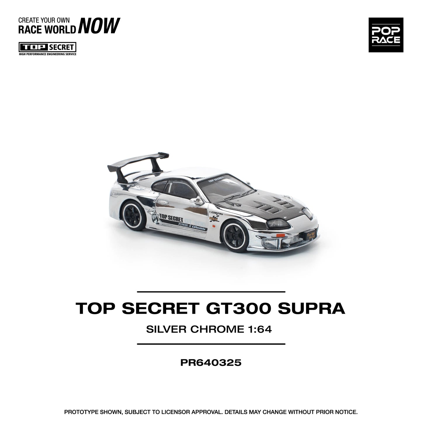 POPRACE 1/64 TOP SECRET GT300 SUPRA - SILVER CHROME PR640325