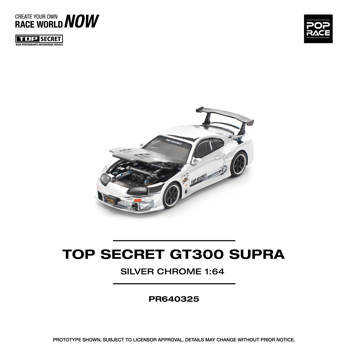 POPRACE 1/64 TOP SECRET GT300 SUPRA - SILVER CHROME PR640325