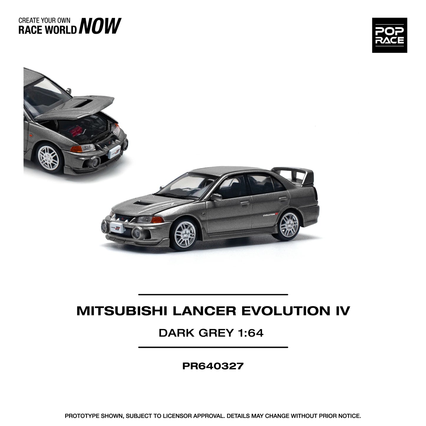 POPRACE 1/64 MITSUBISHI LANCER EVOLUTION IV DARK GREY PR640327