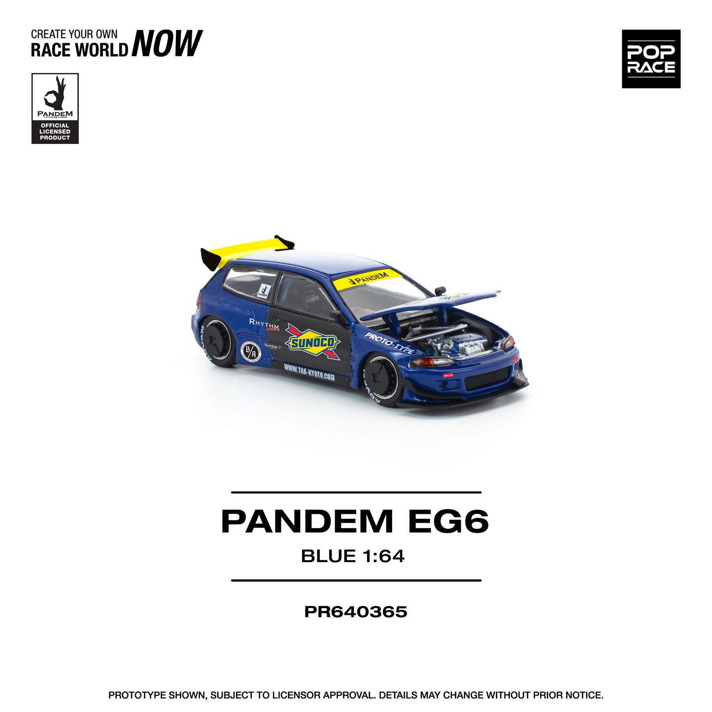 POPRACE 1/64 PANDEM CIVIC EG6 BLUE/BLACK PR640365
