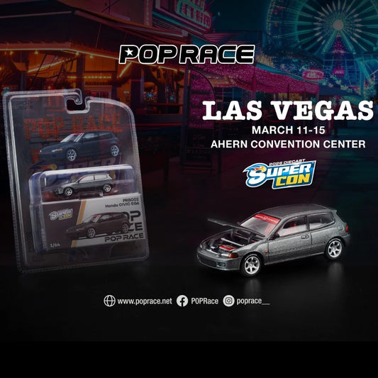 POPRACE 1/64 Honda Civic EG6 DARK GREY - 2026 LAS VEGAS SUPERCON Edition