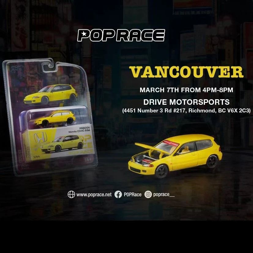 POPRACE 1/64 Honda Civic EG6 YELLOW - Vancouver 2026 Edition PRB004