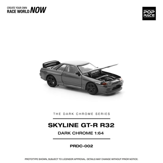 PREORDER POPRACE 1/64 SKYLINE GT-R R32 DARK CHROME PRDC002