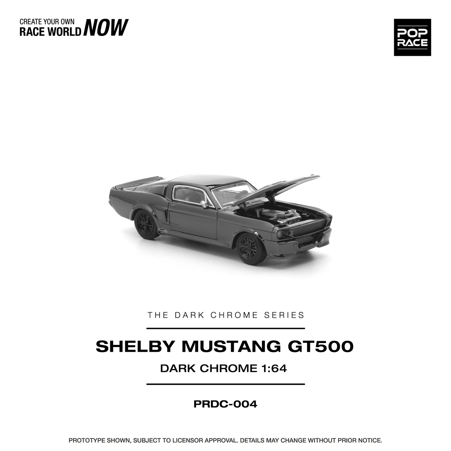POPRACE 1/64 SHELBY MUSTANG GT500 DARK CHROME PRDC004