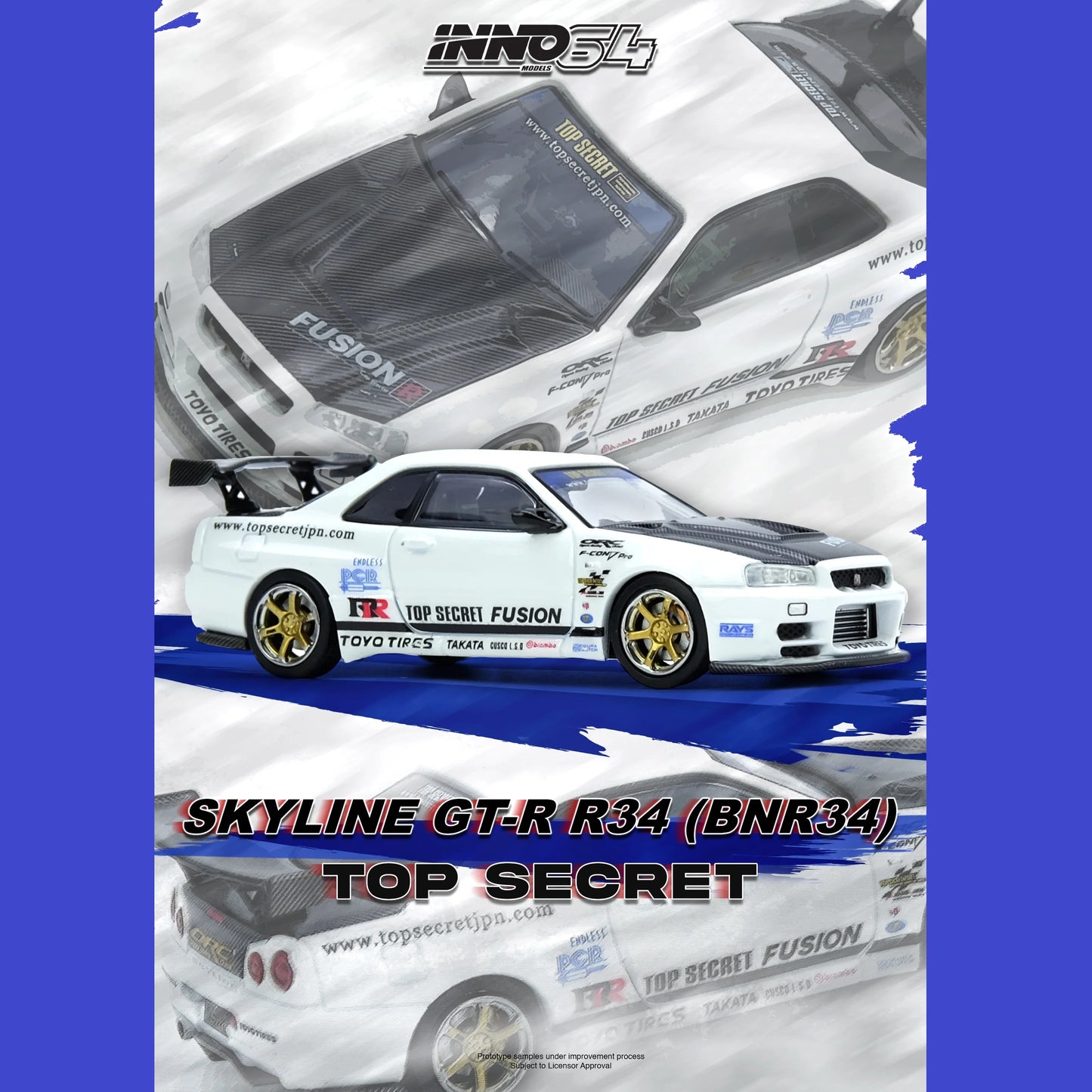 PREORDER INNO64 1/64 TOP SECRET R34 GT-R White IN64-R34TS-WHI