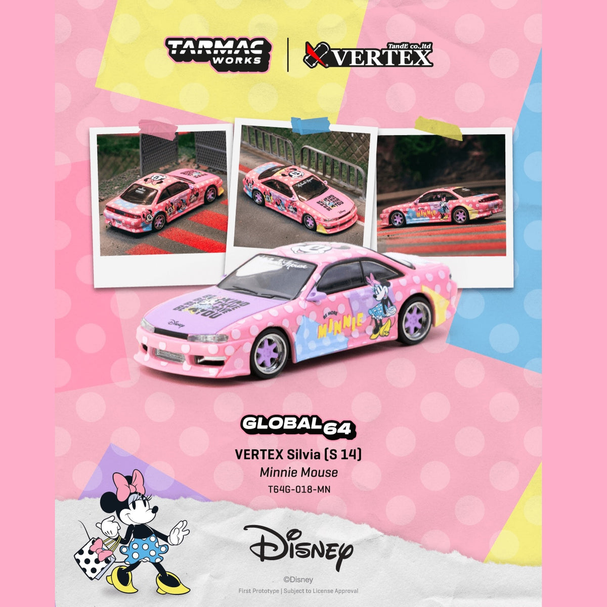 TARMAC GLOBAL64 1/64 VERTEX Silvia (S14) Minnie Mouse T64G-018-MN