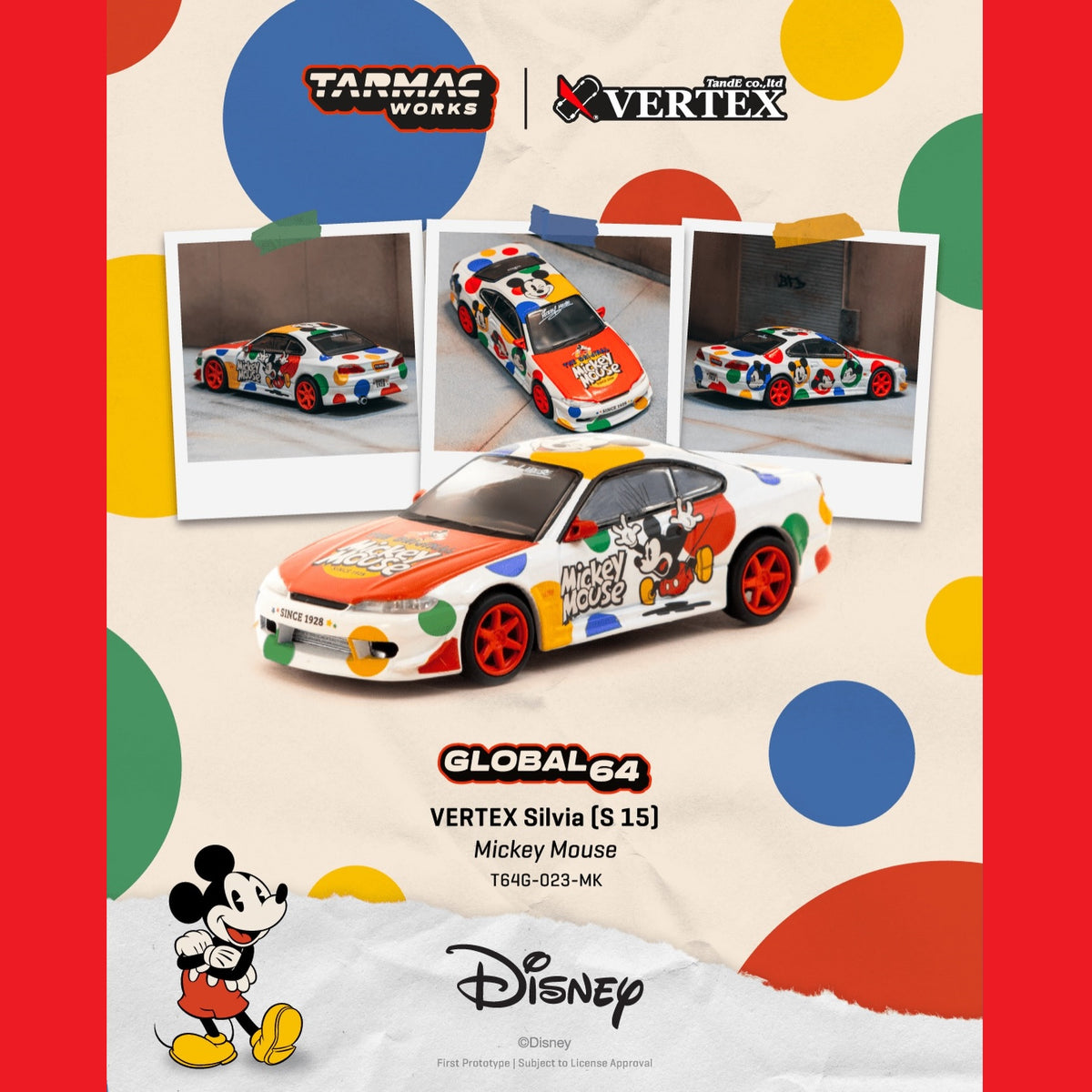 TARMAC GLOBAL64 1/64 VERTEX Silvia (S15) Mickey Mouse T64G-023-MK